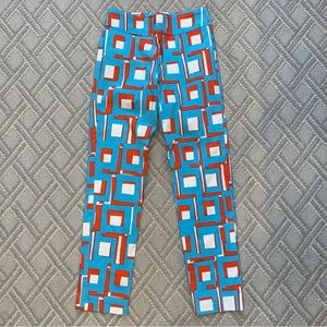 Krazy Larry retro groovy skinny ankle pants aqua blue & orange fun print size 2
